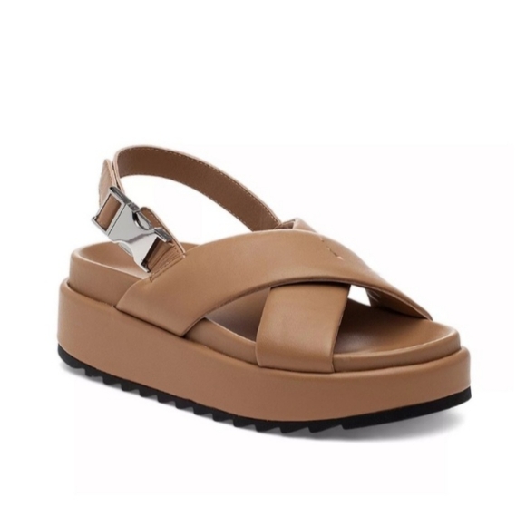 J Slides Criss Cross Wedge Sandal Sevy Shoe Size 8 Slip On Nude Tan - Picture 1 of 15